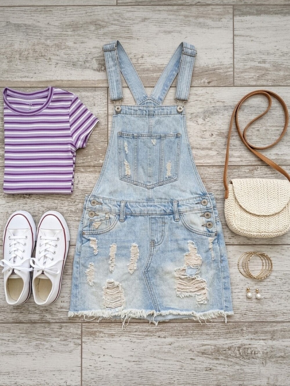 Highway Jeans Distressed Denim Overall Pinafore Mini Dress Light Wash XS
